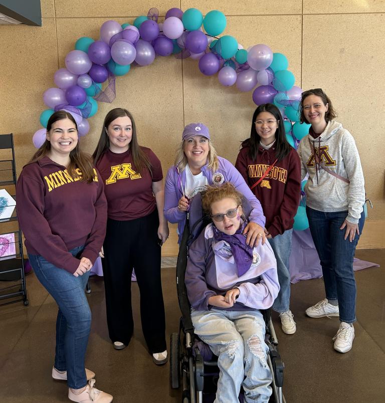 Alyssa Merbler (research associate), Laura Chubb (student), Mary Kallstrom (event chair), Lindsey Kallstrom, Yuanzhen (Judy) Wu (student), & Breanne Byiers (associate eesearch professor)