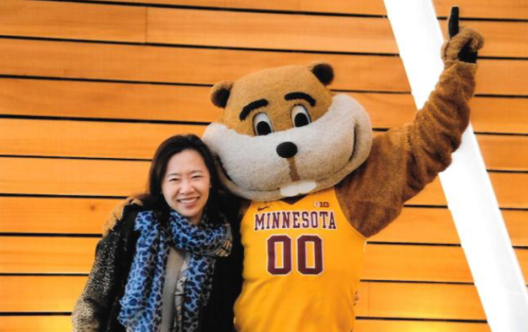 From left to right, M.Y. Savana Bak with Goldy Gopher.